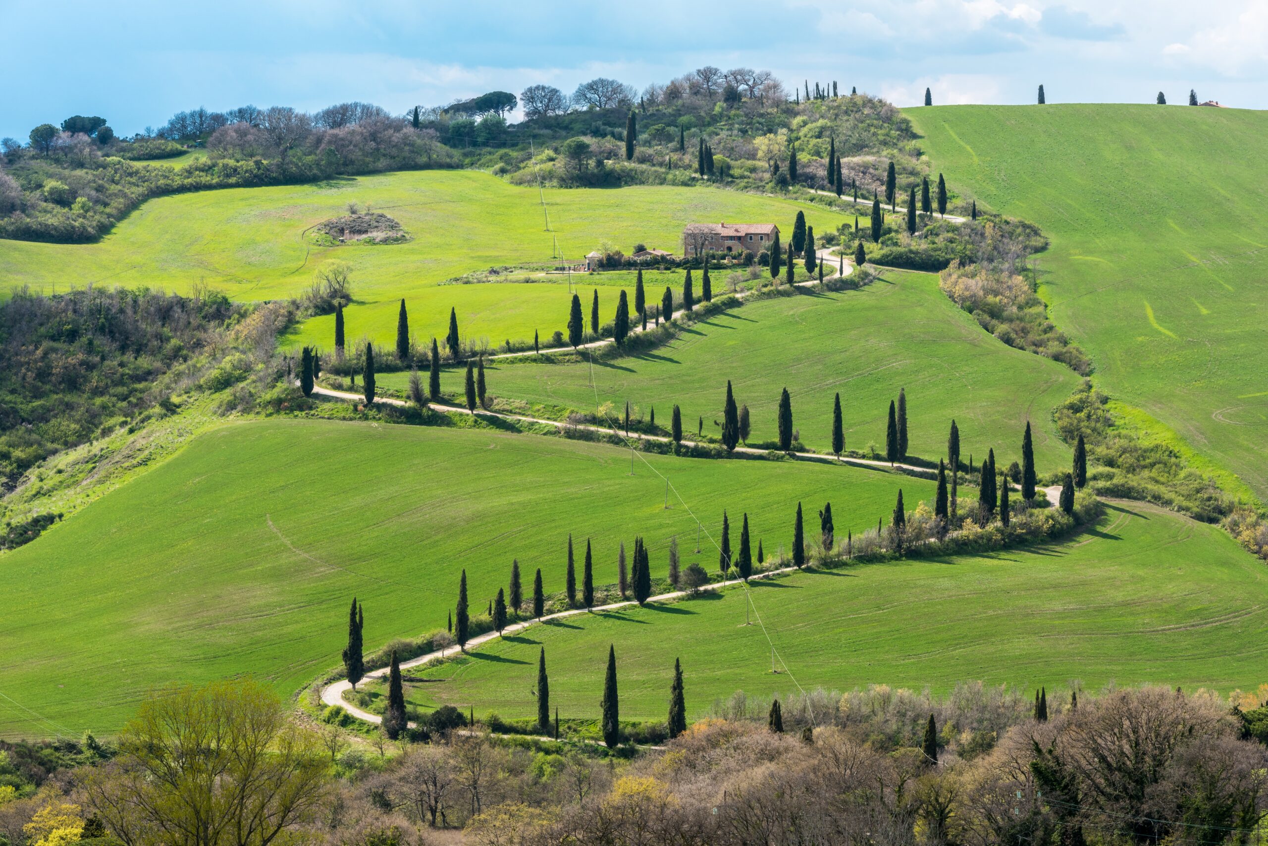 A high angle shot of the beautiful  Val d’Orcia in Tuscany